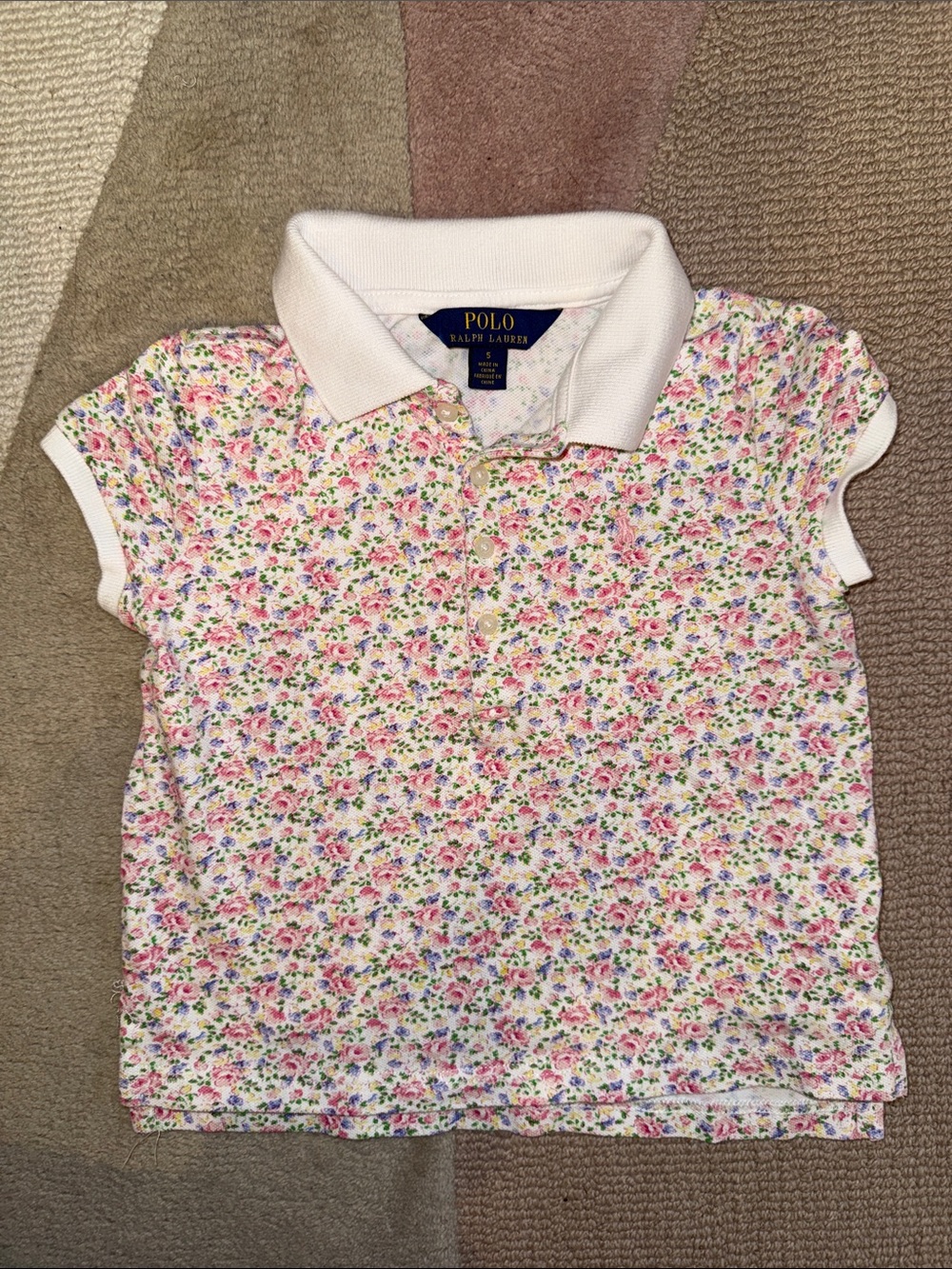 Polo by Ralph Lauren White Polo with Pink Floral Print